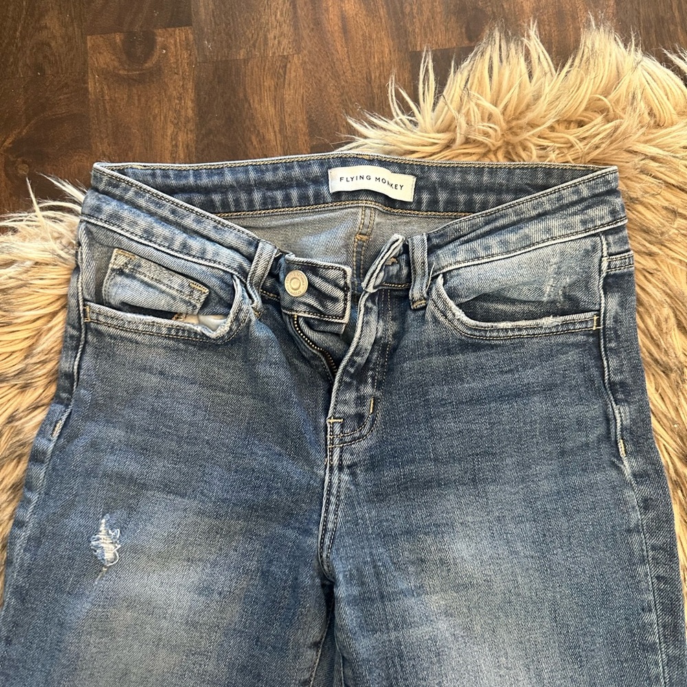 Flying Monkey High Rise Blue Jeans with Vintage Fading